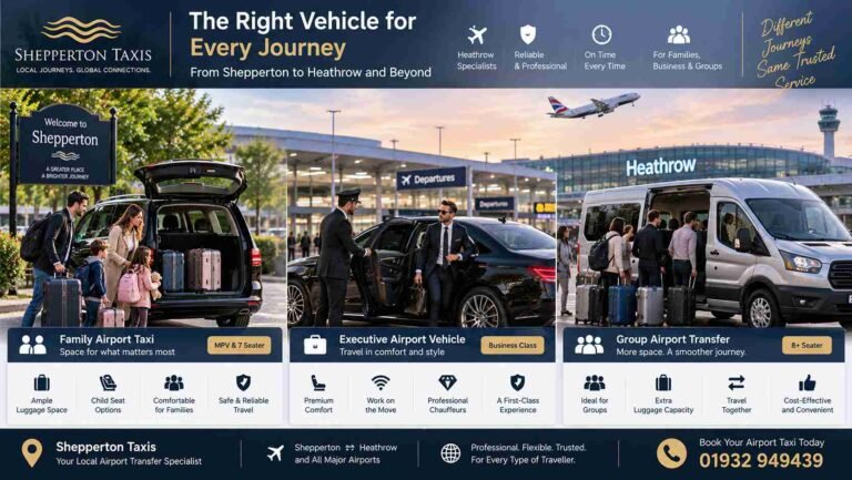 Vehicle Selection for Shepperton Airport Journeys Across Family, Corporate, and Group Travel